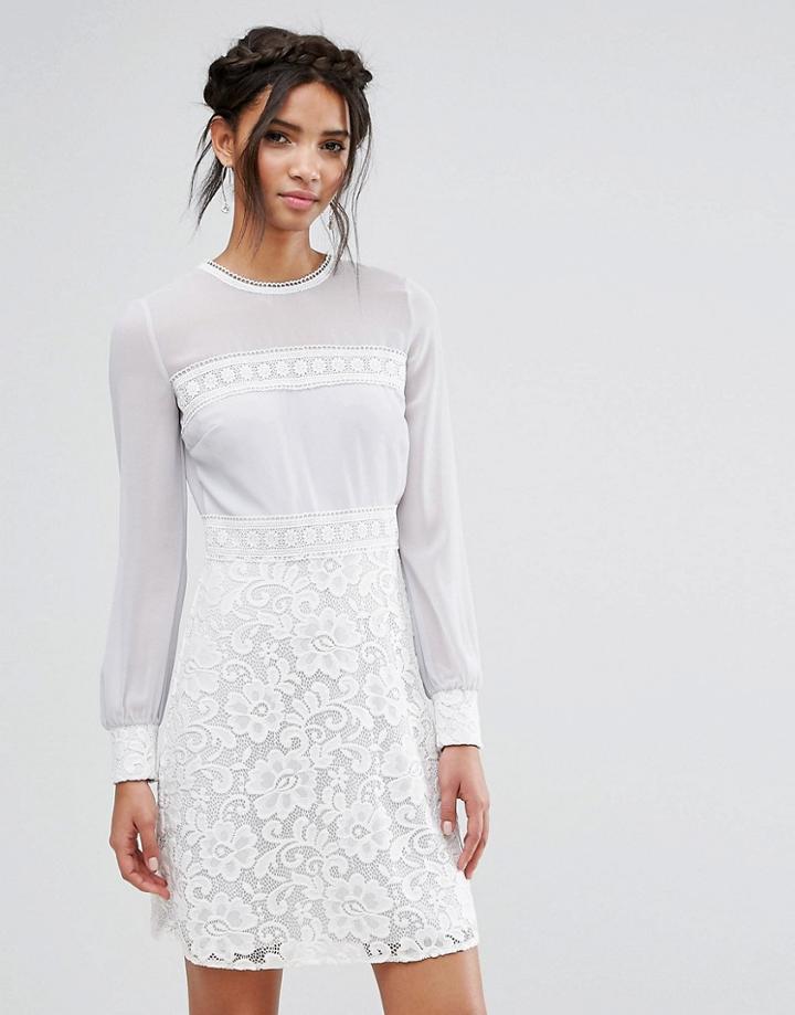 Elise Ryan Long Sleeve Mini Dress With Corded Lace Skirt - Multi