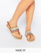 New Look Wide Fit Beaded Flat Sandals - Tan