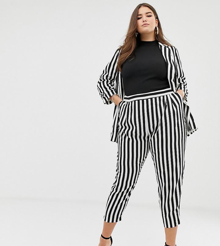 Asos Design Curve Tapered Suit Pants In Bold Mono Stripe-multi