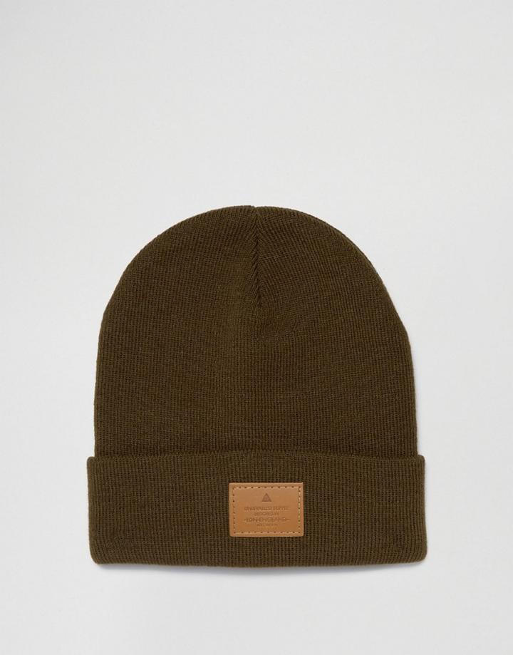 Asos Patch Beanie In Khaki - Green