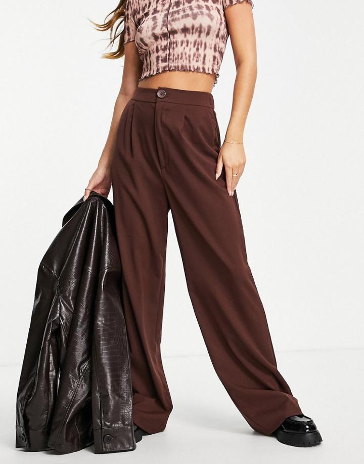 Stradivarius Wide Leg Relaxed Dad Pants In Chocolate Brown
