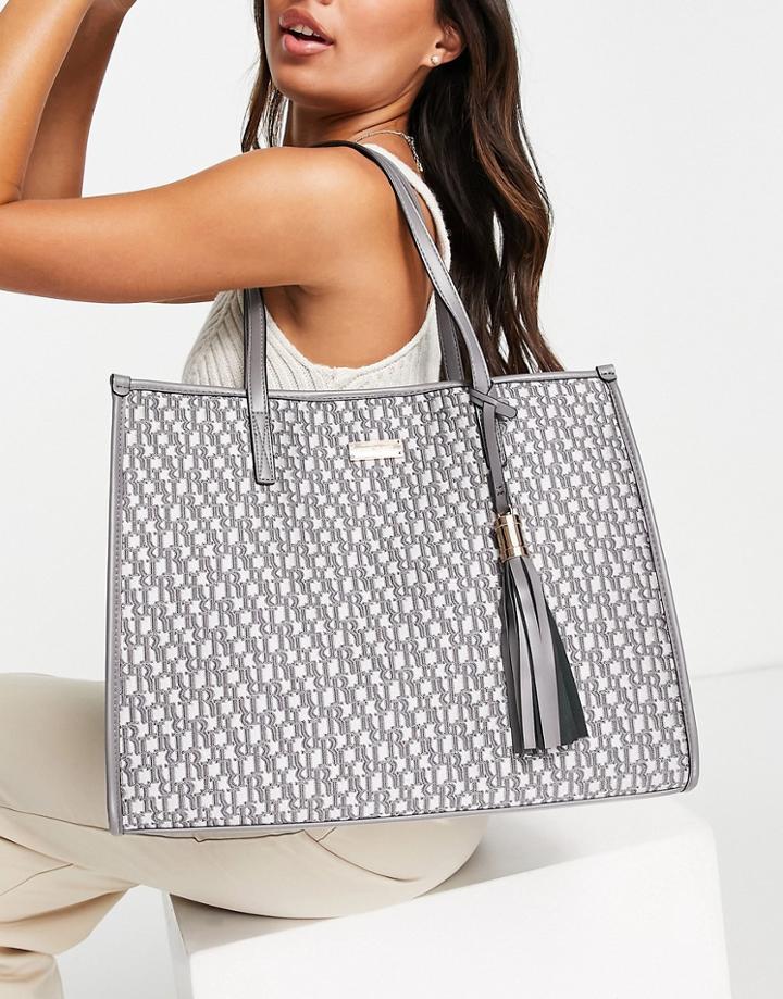 River Island Jacquare Square Shopper In Gray-grey