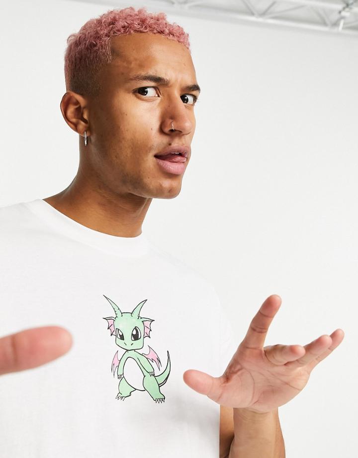 Weekday Relaxed Printed Anime Dragon T-shirt In White-grey