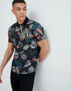Burton Menswear Polo Shirt In Tropical Palm Print - Black