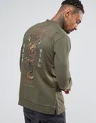 Criminal Damage Sweatshirt With Dragon Back Print And Distressing - Gr