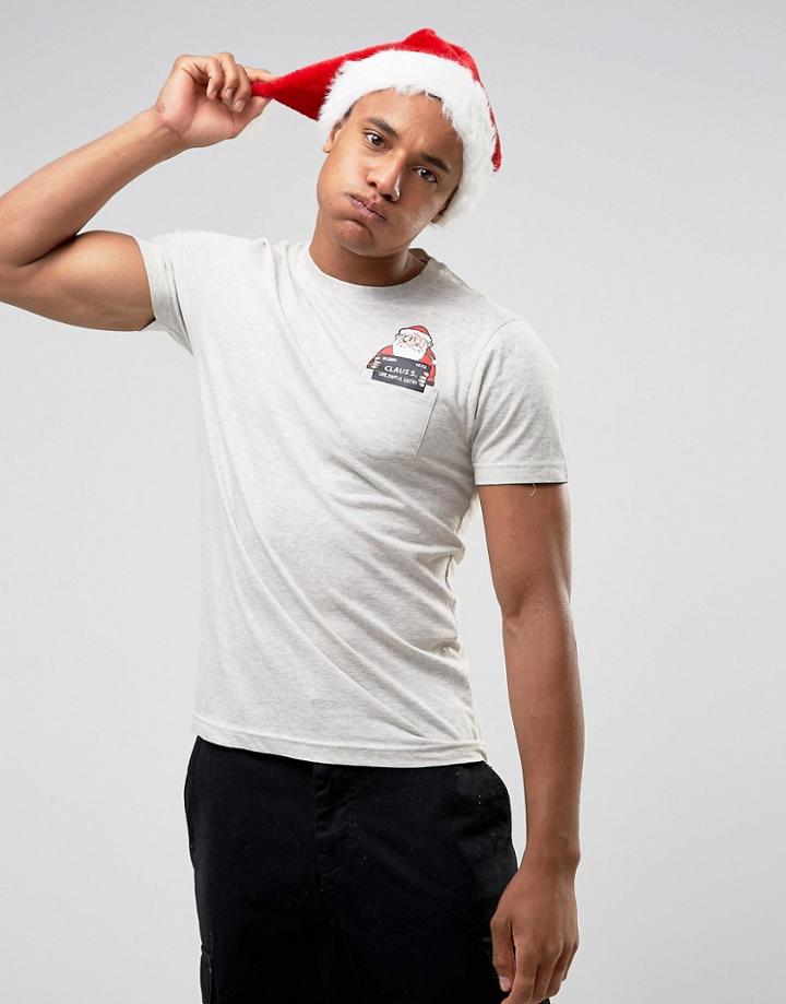 Brave Soul Holidays Naughty Santa Pocket T-shirt - Gray