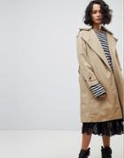 Allsaints Classic Trench With Fleece Collar - Brown