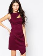 Liquorish Asymmetric Dress With Cut Out Detail In Jacquard - Red