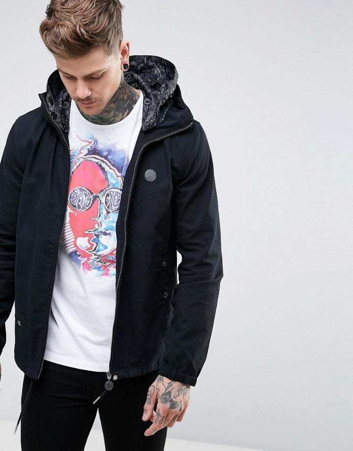 Pretty Green Beckford Jacket With Printed Paisley Hood In Black - Black