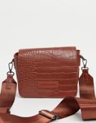 Claudia Canova Cross Body Bag With Webbing Strap In Tan Croc-brown
