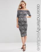 Asos Maternity Bardot Dress With Half Sleeve In Leopard - Multi