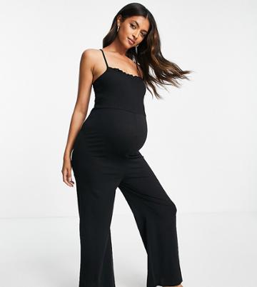Pieces Maternity Wide Leg Jersey Jumpsuit In Black
