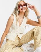 Noisy May Cable Knit Vest In Cream-white