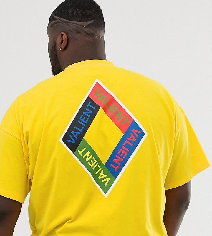 Asos Design Plus Oversized T-shirt With Valient Back And Chest Print-yellow