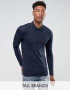 Selected Homme Tall Slim Long Sleeve Polo In Mercerised Cotton - Navy