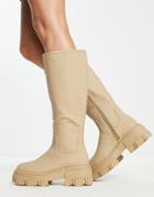 Asos Design Carla Chunky Flat Boots In Cappuccino-brown