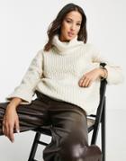 Only Chunky Cable Roll Neck Jumper In Cream-white