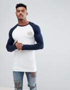 Asos Design Muscle Longline Long Sleeve Raglan T-shirt With A City Print - White