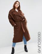 Asos Curve Wool Trench Coat With Eppaulette - Orange