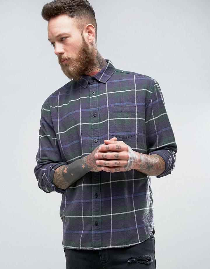 Asos Regular Fit Check Shirt With Acid Wash - Green