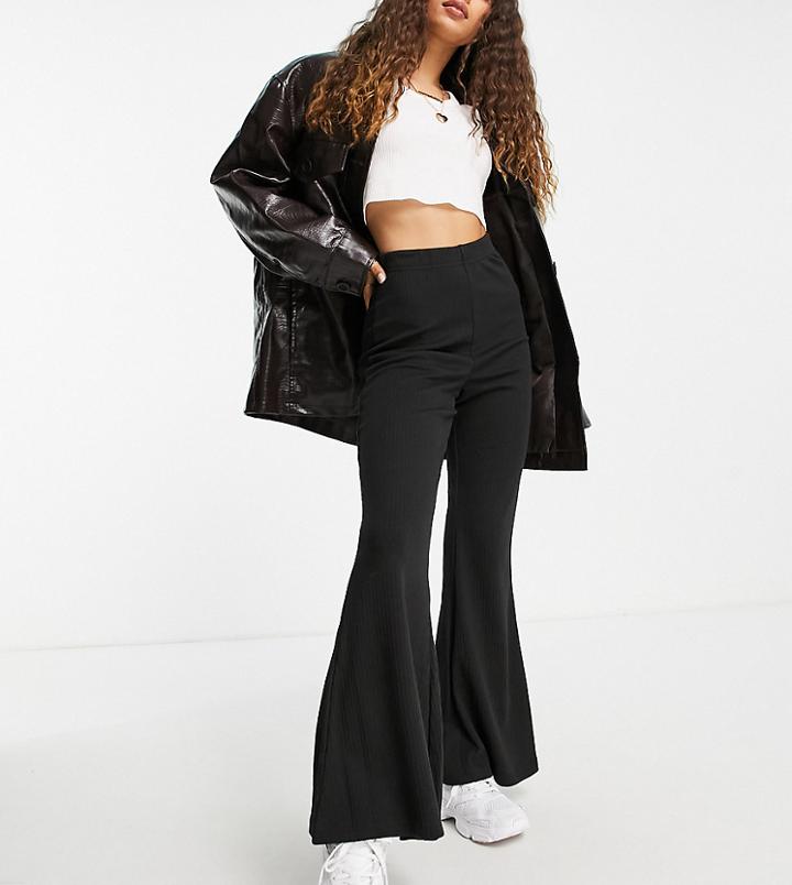 Missguided Petite Ribbed Kickflare Legging In Black