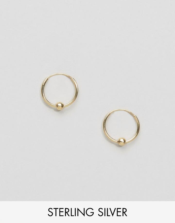 Asos Gold Plated Sterling Silver Mini Ball Hoop Earrings - Gold
