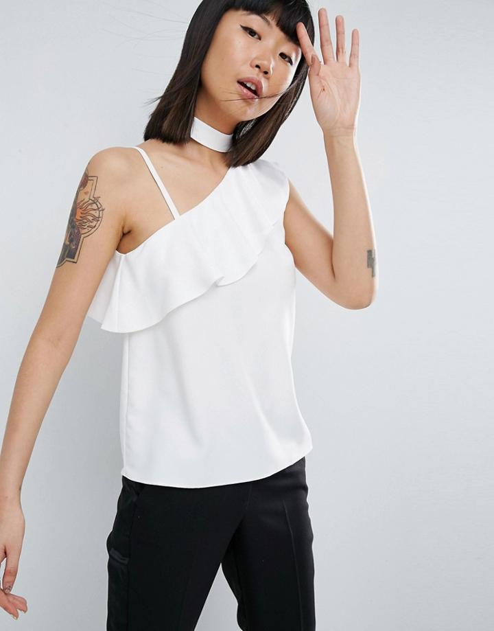Asos Ruffle Detail Choker Top - White