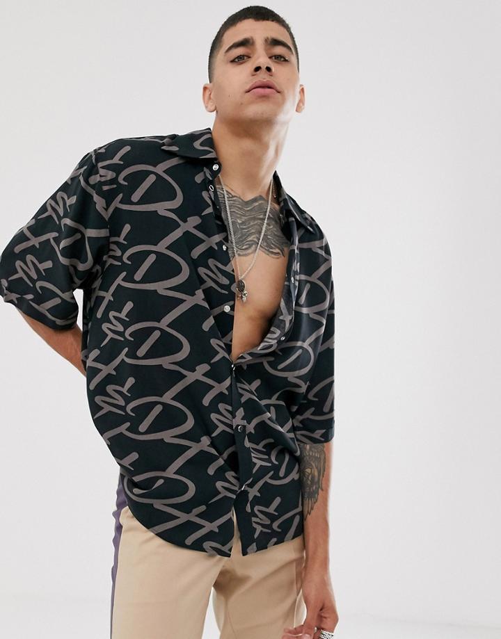 Heart & Dagger Oversized Branded Shirt In Black - Black