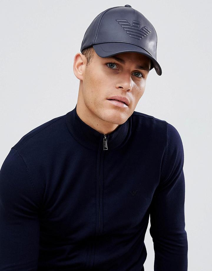 Emporio Armani Stitch Detail Baseball Cap In Navy - Navy
