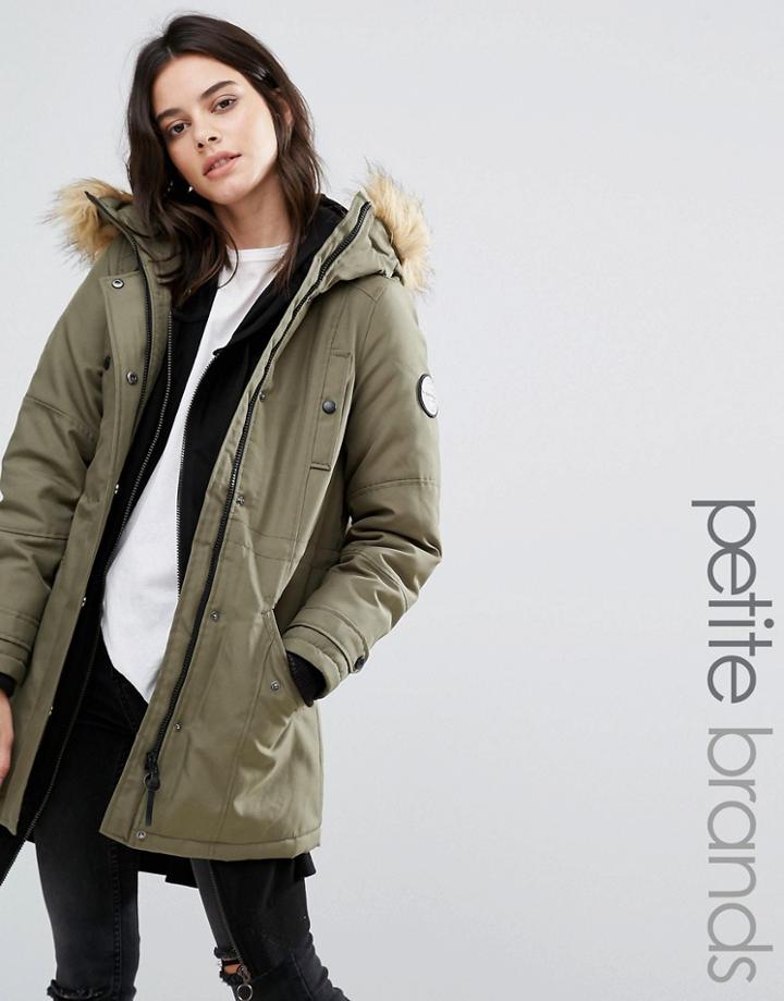 Vero Moda Petite Faux Fur Hooded Parker Jacket - Green