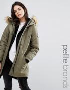 Vero Moda Petite Faux Fur Hooded Parker Jacket - Green