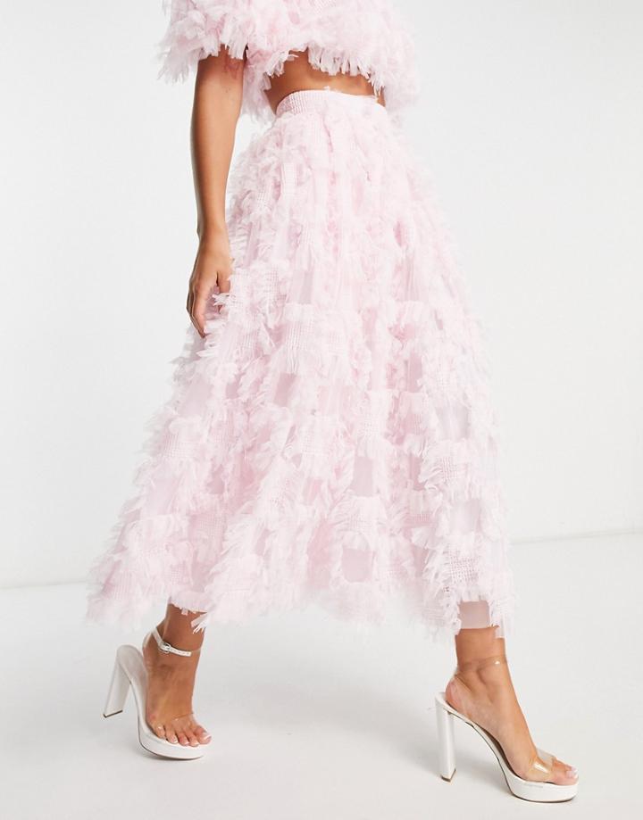 Asos Edition Full Midaxi Skirt In Textured Mesh In Sugar Pink