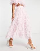 Asos Edition Full Midaxi Skirt In Textured Mesh In Sugar Pink