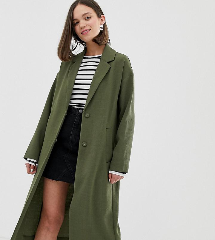 Monki Lightweight Tailored Coat In Khaki