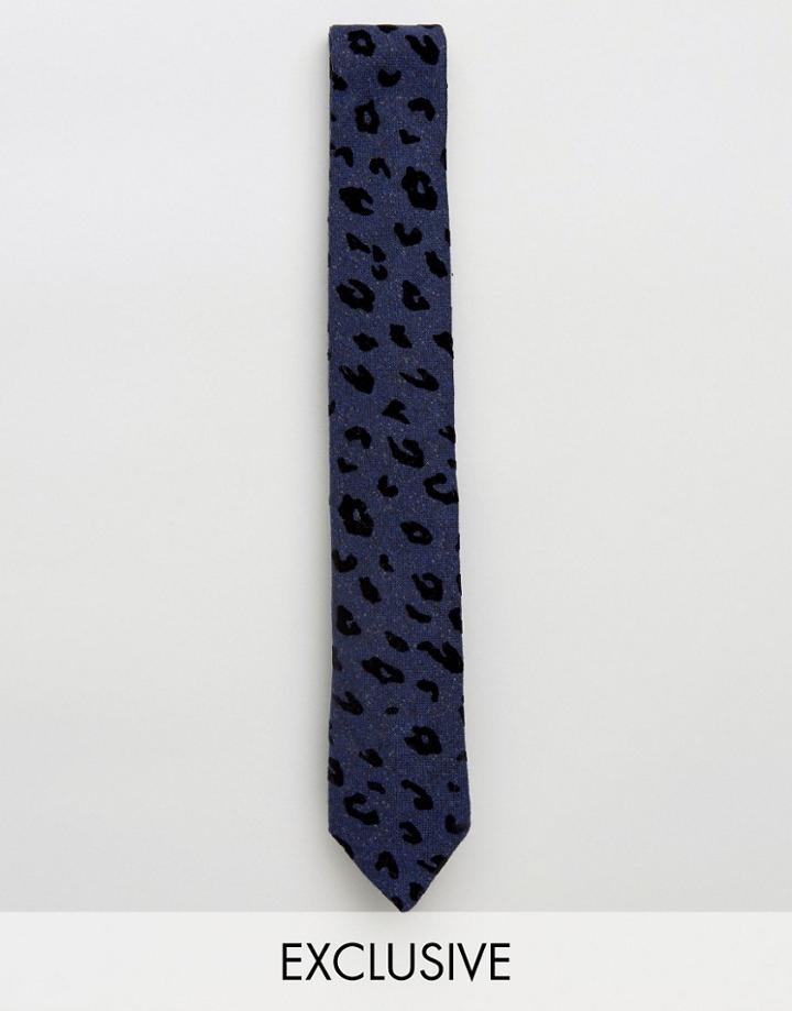 Noose & Monkey Leopard Flocked Blade Tie - Navy
