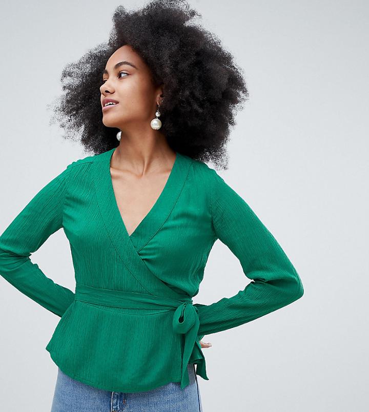 Monki Wrap Blouse In Green