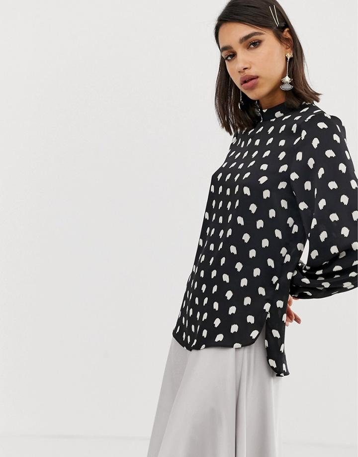 River Island Blouse With High Neck In Polka Dot-multi