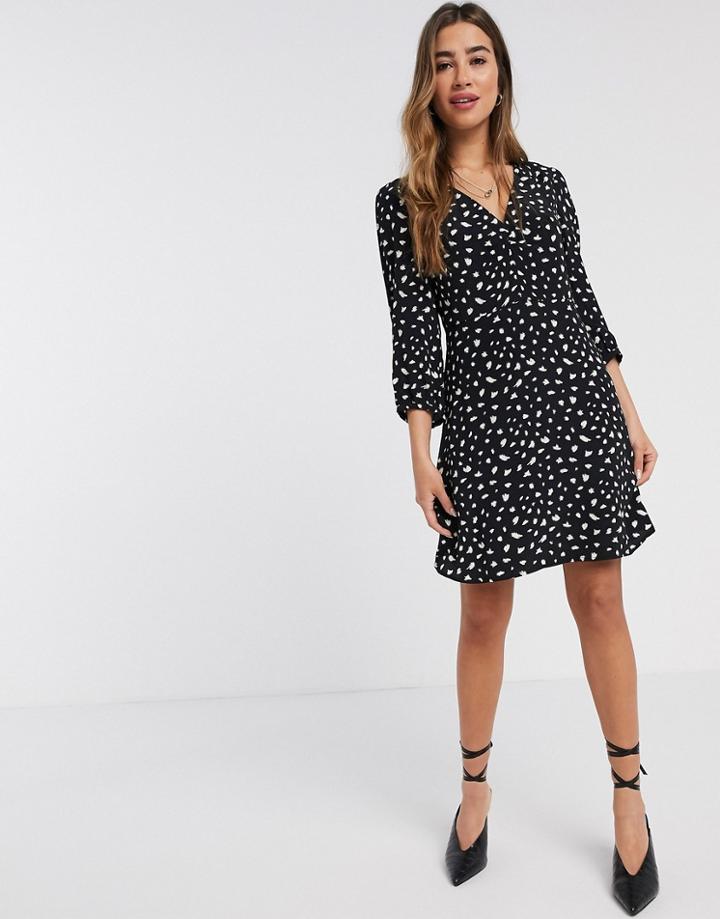 Mango Mini Dress In Abstract Polka Dot-black
