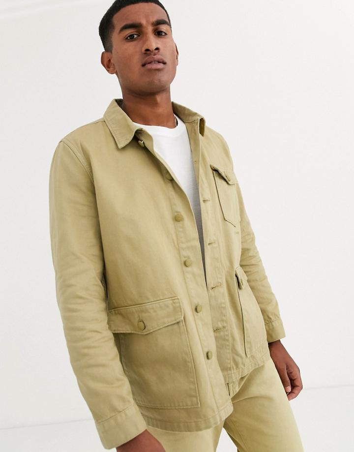 M.c.overalls Heavy Denim Work Jacket In Khaki-brown