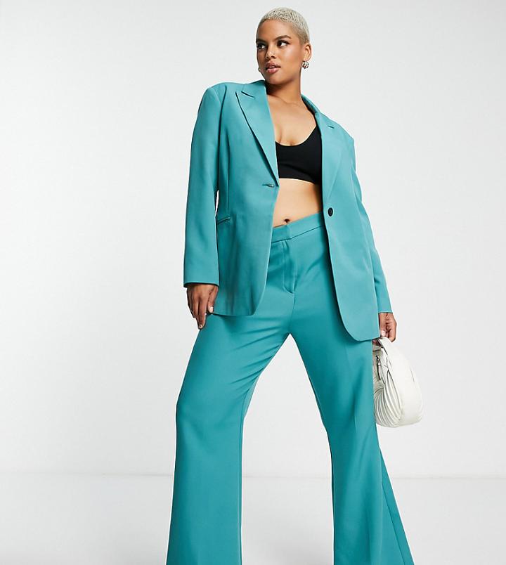 Asos Design Curve Pop Suit Blazer In Teal-green