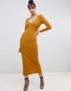 Asos Design Scuba Crepe Maxi Dress With Open Back-yellow