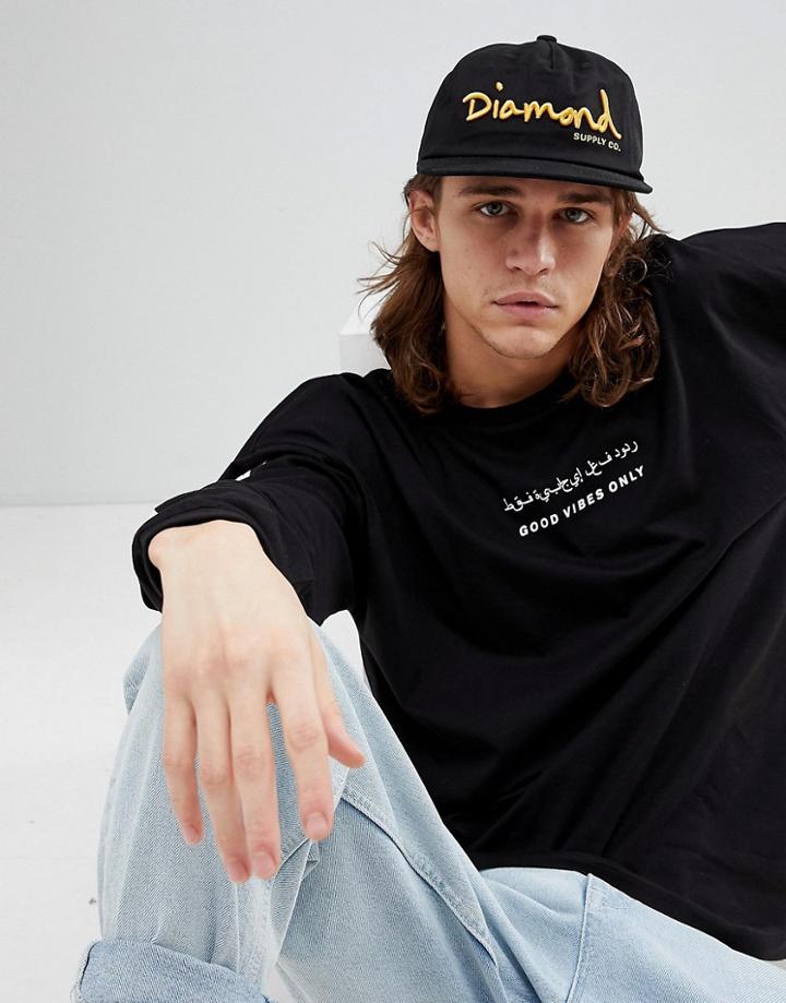 Diamond Supply Unconstructed Snapback Cap With Script Logo - Black