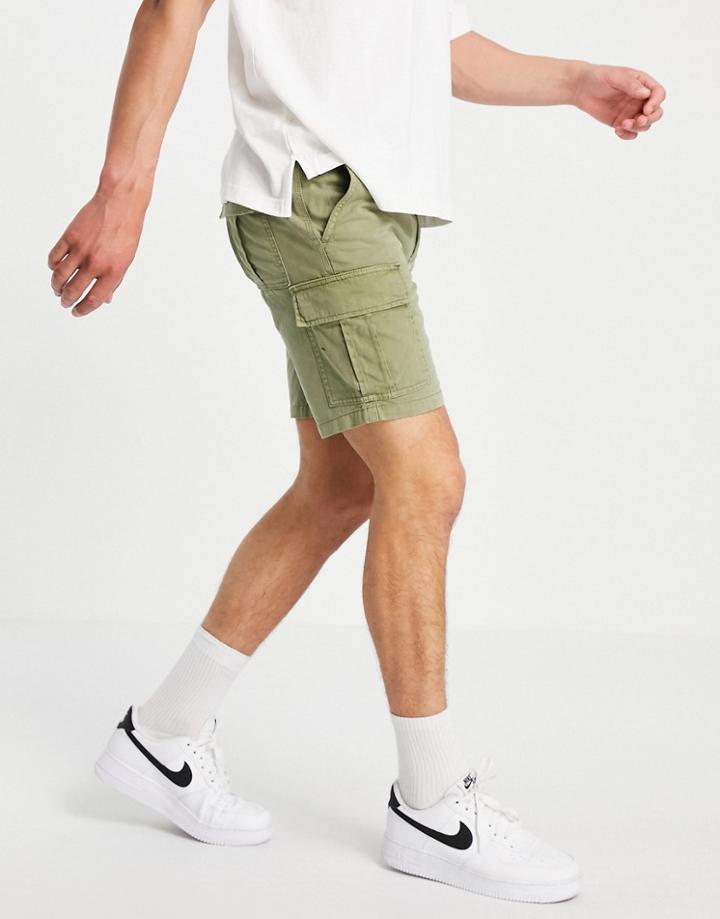 New Look Slim Fit Cargo Shorts In Khaki-green
