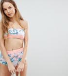 South Beach Bandeau Tropical Print Bikini Top-multi