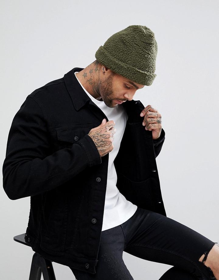 Pull & Bear Borg Beanie In Khaki - Green