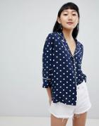 Pull & Bear Polka Dot Blouse In Navy Blue - Navy