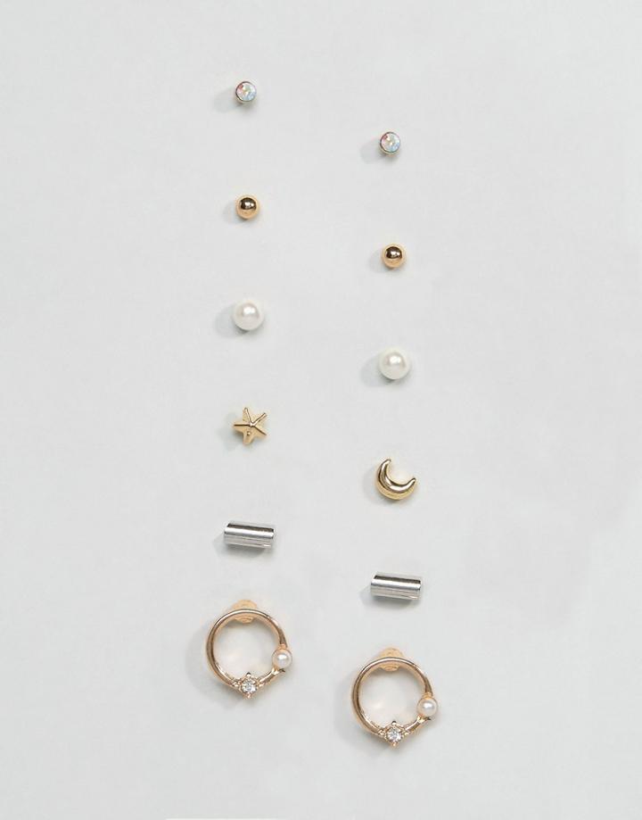 Asos Pack Of 6 Mixed Fine Earrings - Multi