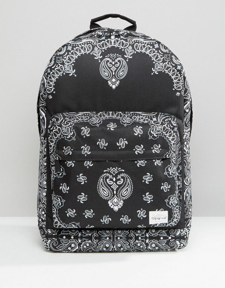 Spiral Backpack With Bandana Print - Black