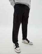 Pull & Bear Relaxed Simple Cargo Pants In Black