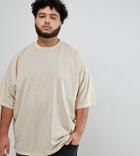 Asos Design Plus Oversized T-shirt With Half Sleeve In Mesh In Beige